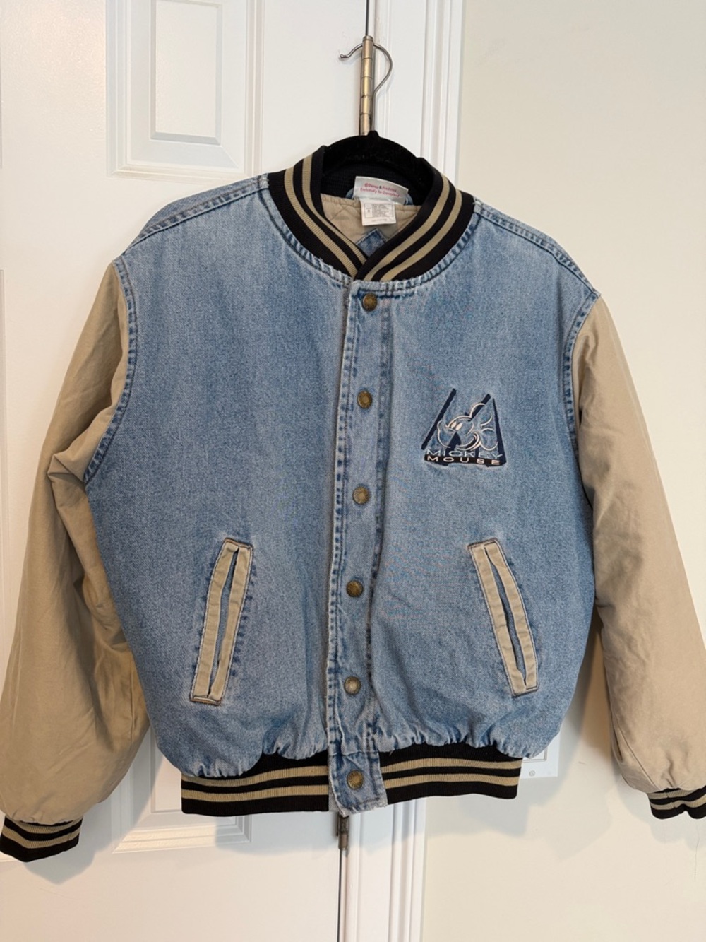 Disney Mickey Inc. Mouse 90s Vintage Denim Varsity Jean Jacket Small
